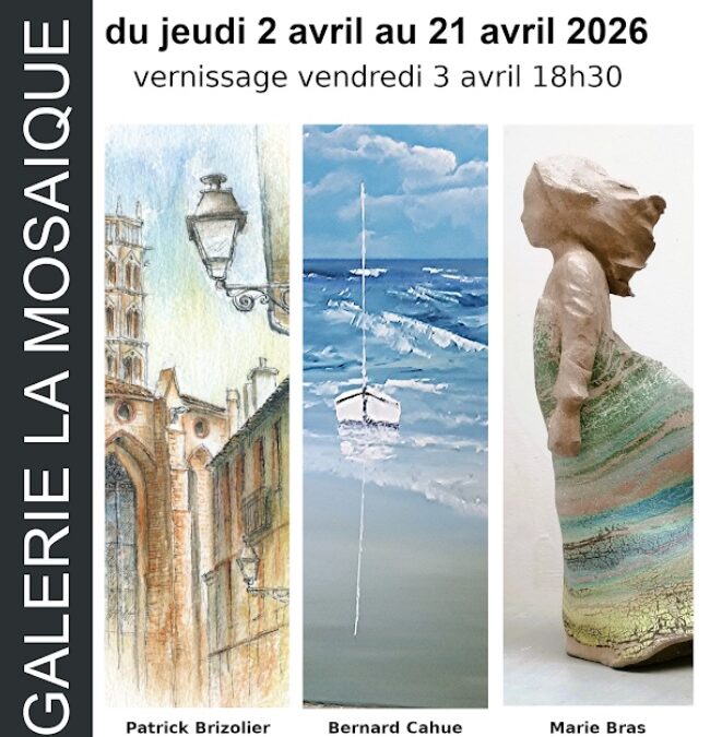 Invitation au vernissage du 3 avril 2026 – Exposition BRIZOLIER / CAHUE / BRAS